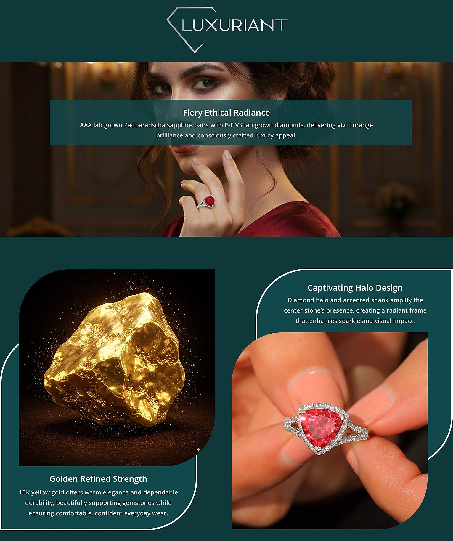 Certified & Appraised Luxuriant AAA Lab Grown Padparadscha Sapphire and E-F VS Lab Grown Diamond 5.28 ctw Ring Banner