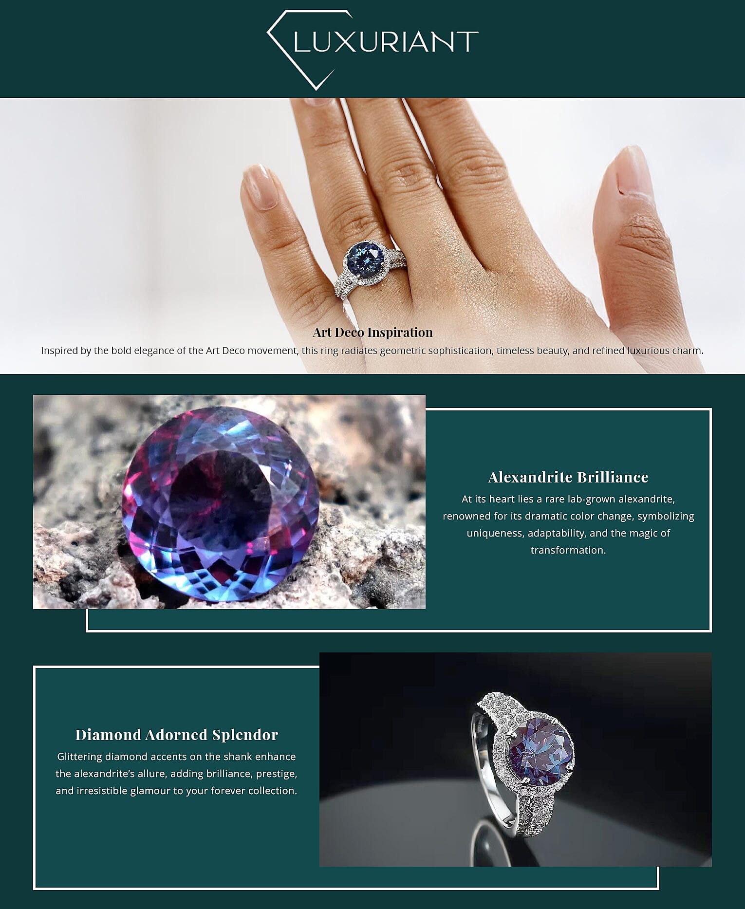 Certified & Appraised Luxuriant AAA Lab Grown Alexandrite and E-F VS Lab Grown Diamond 5.63 ctw Ring in 10K White Gold Banner