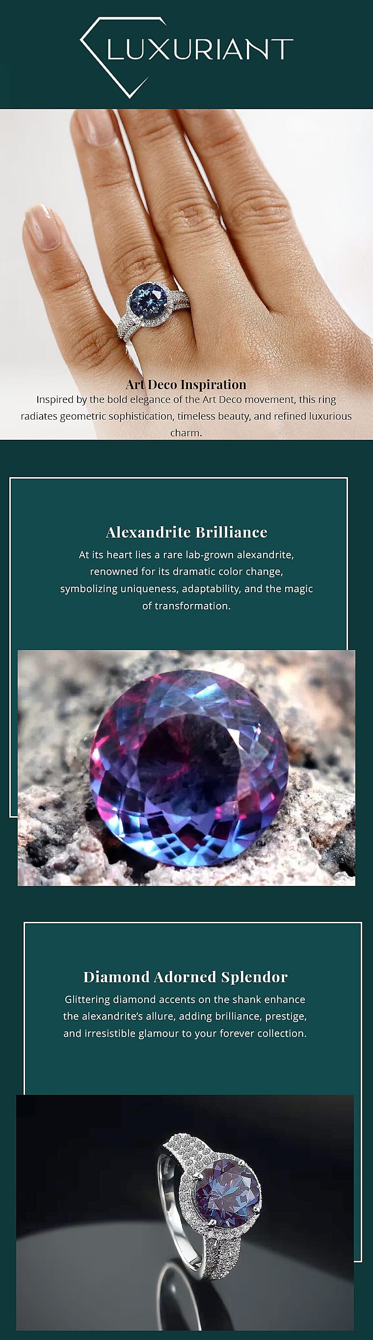 Certified & Appraised Luxuriant AAA Lab Grown Alexandrite and E-F VS Lab Grown Diamond 5.63 ctw Ring in 10K White Gold Banner