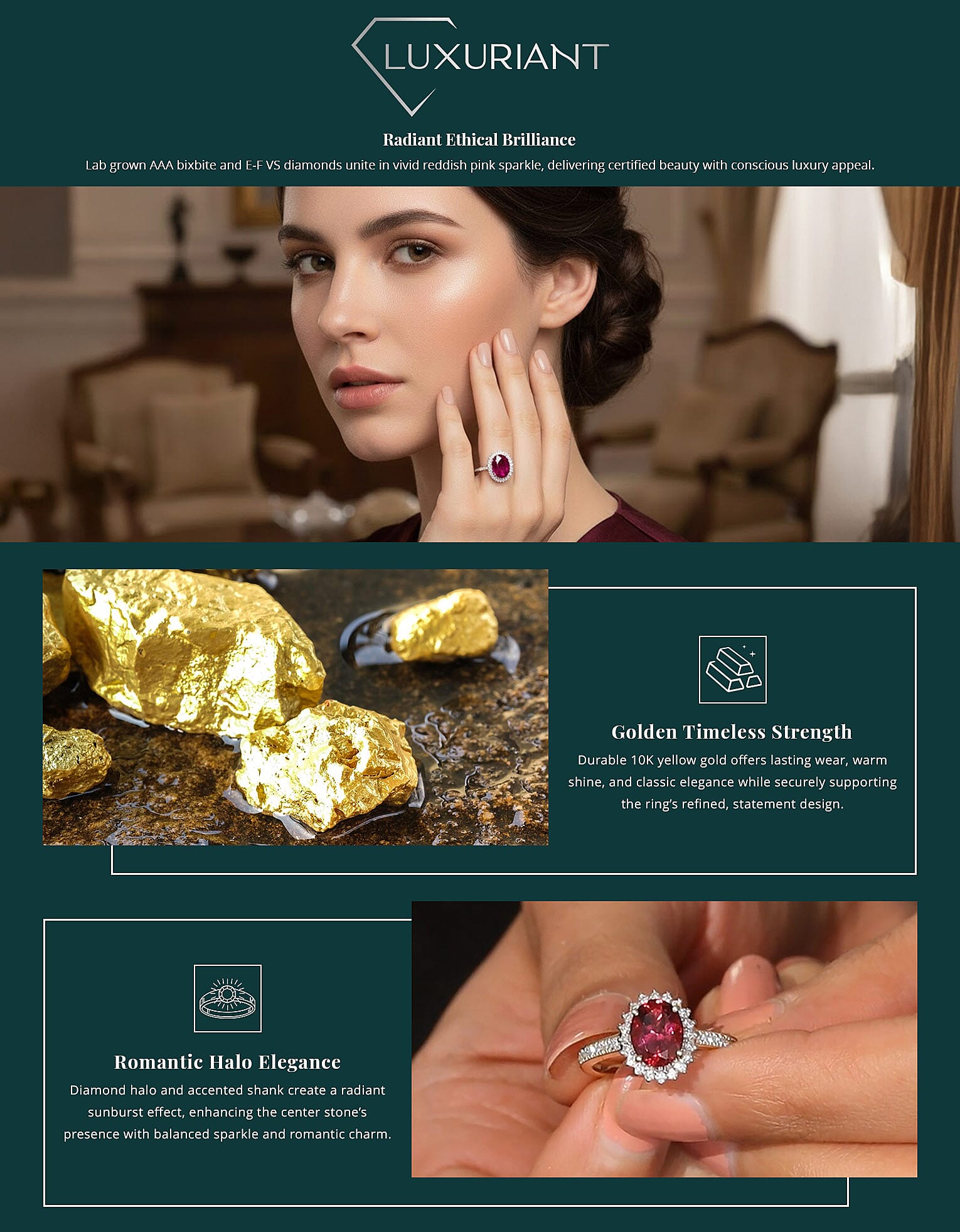 Certified & Appraised AAA Luxuriant Bixbite (LG) and E-F VS Lab Grown Diamond 2.15 ctw Ring Banner