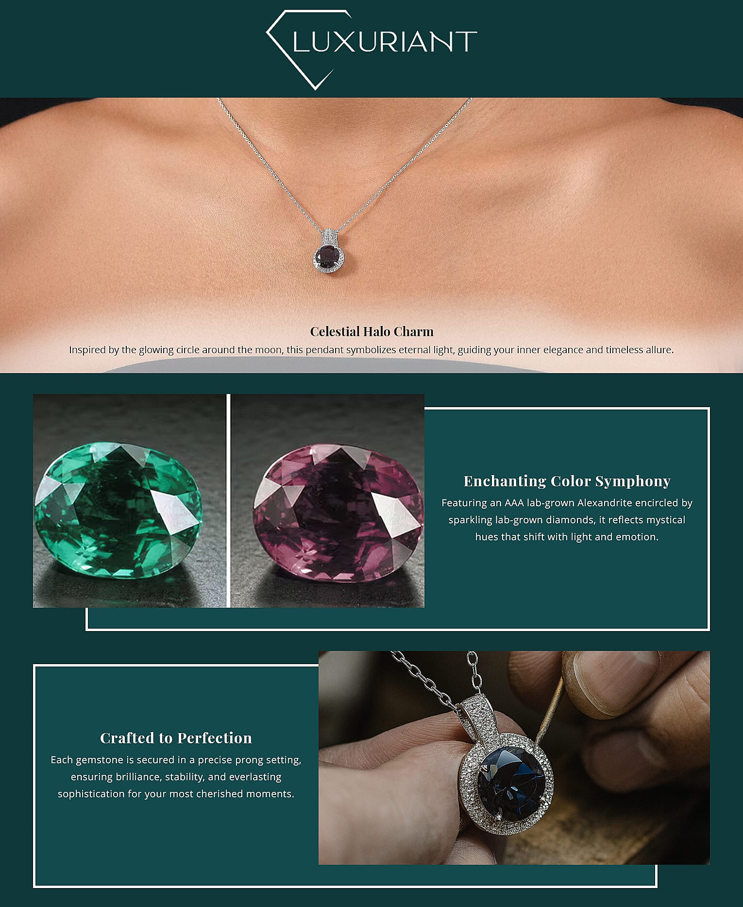 Certified & Appraised Luxuriant AAA Lab Grown Alexandrite and E-F VS Lab Grown Diamond 5.34 ctw Pendant Necklace (18 Inches) in 10K White Gold Banner