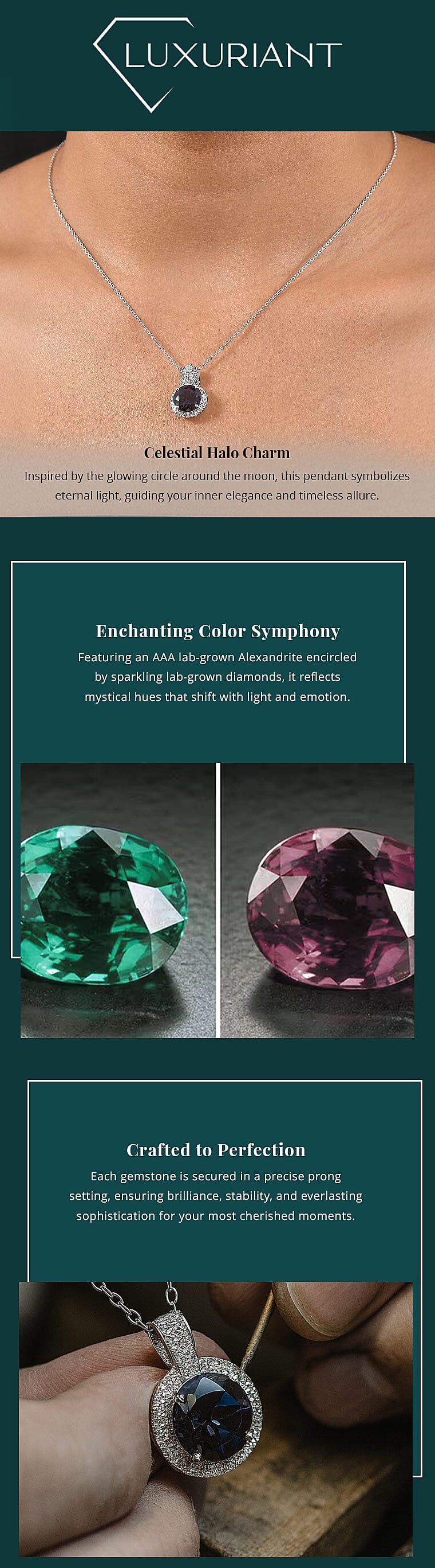 Certified & Appraised Luxuriant AAA Lab Grown Alexandrite and E-F VS Lab Grown Diamond 5.34 ctw Pendant Necklace (18 Inches) in 10K White Gold Banner