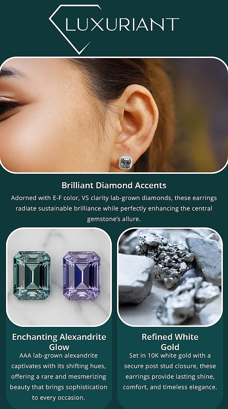 Luxuriant AAA Lab Grown Alexandrite and E-F VS Lab Grown Diamond 4.28 ctw Earrings in 10K White Gold Banner