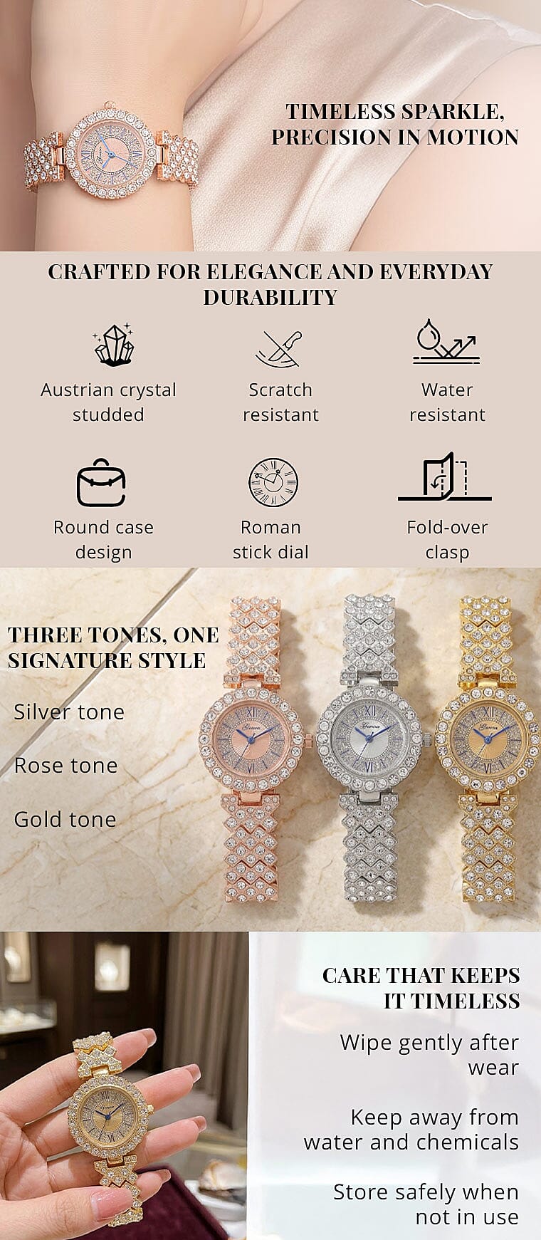 Genoa Austrian Crystal Miyota Japanese Movement Watch in Goldtone Banner