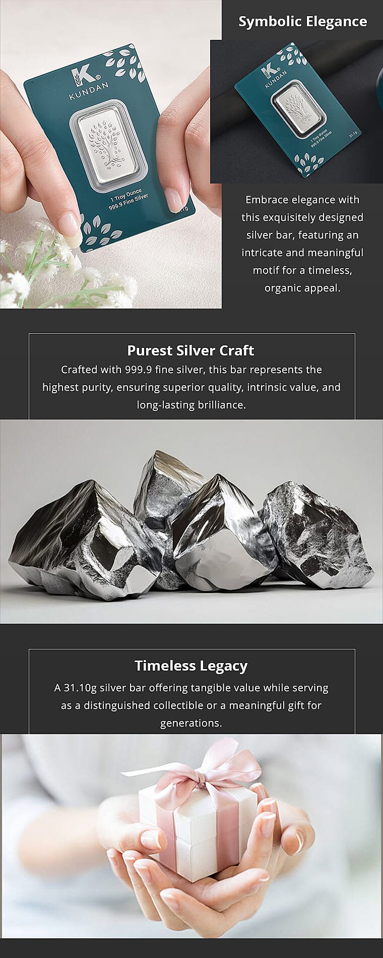 Kundan 999.9 Fine Silver One Troy Ounce Bullion Bar Earrings Banner