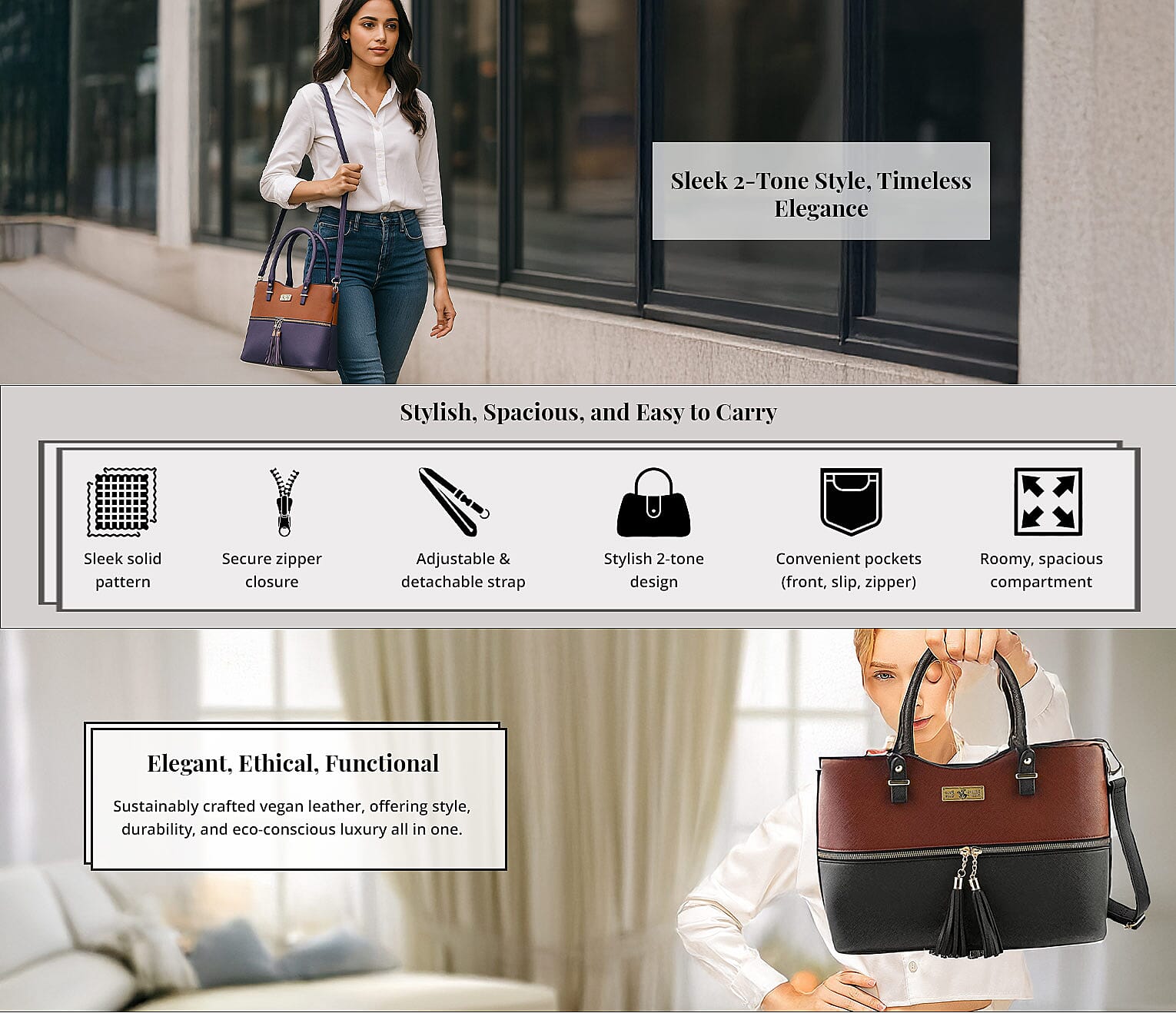 Beverly Hills Polo Club Cognac & Purple Faux Leather 2-Tone Shoulder Bag Banner