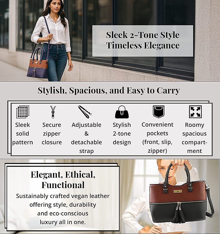 Beverly Hills Polo Club Cognac & Purple Faux Leather 2-Tone Shoulder Bag Banner