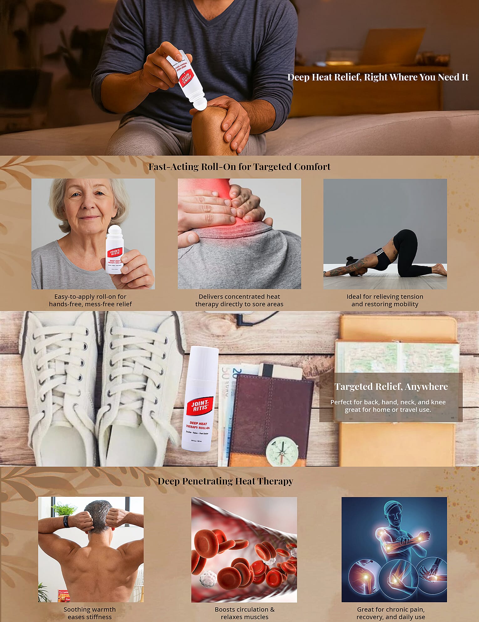 JOINT-RITIS Deep Heat therapy Roll-On (3.3oz) Made in US Banner