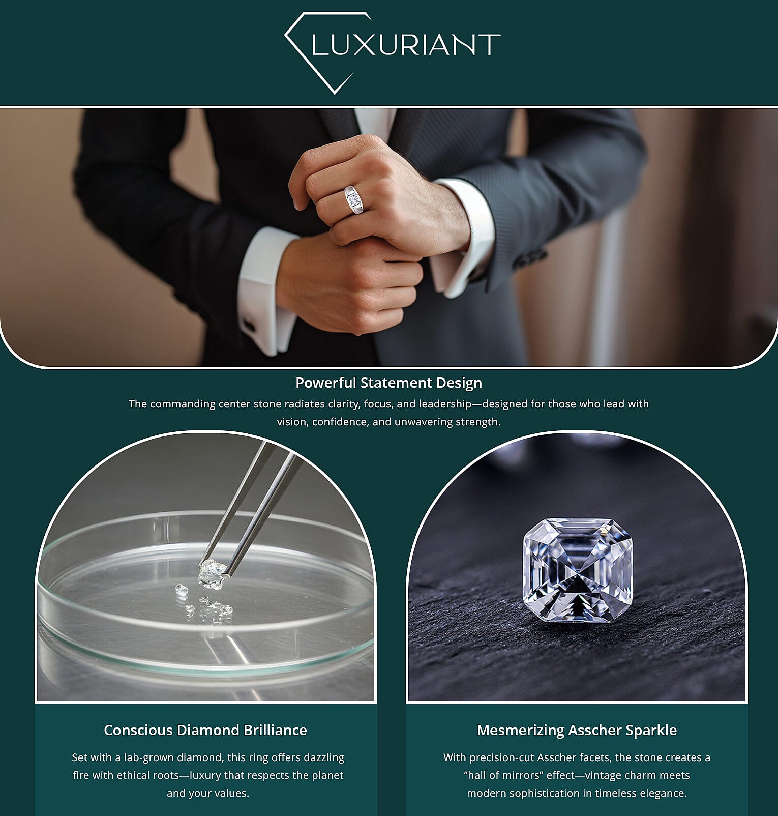 IGI Certified Asscher Cut Luxuriant Lab Grown Diamond G VS 2.00 ctw Men's Ring in 950 Platinum Banner