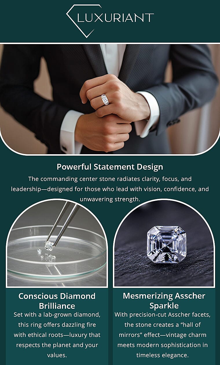 IGI Certified Asscher Cut Luxuriant Lab Grown Diamond G VS 2.00 ctw Men's Ring in 950 Platinum Banner