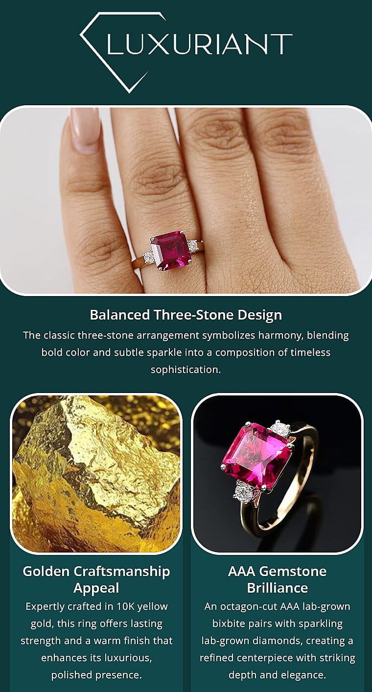 Luxuriant AAA Lab Grown Bixbite and Lab Grown Diamond E-F VS 3.25 ctw Ring in 10K Yellow Gold Banner