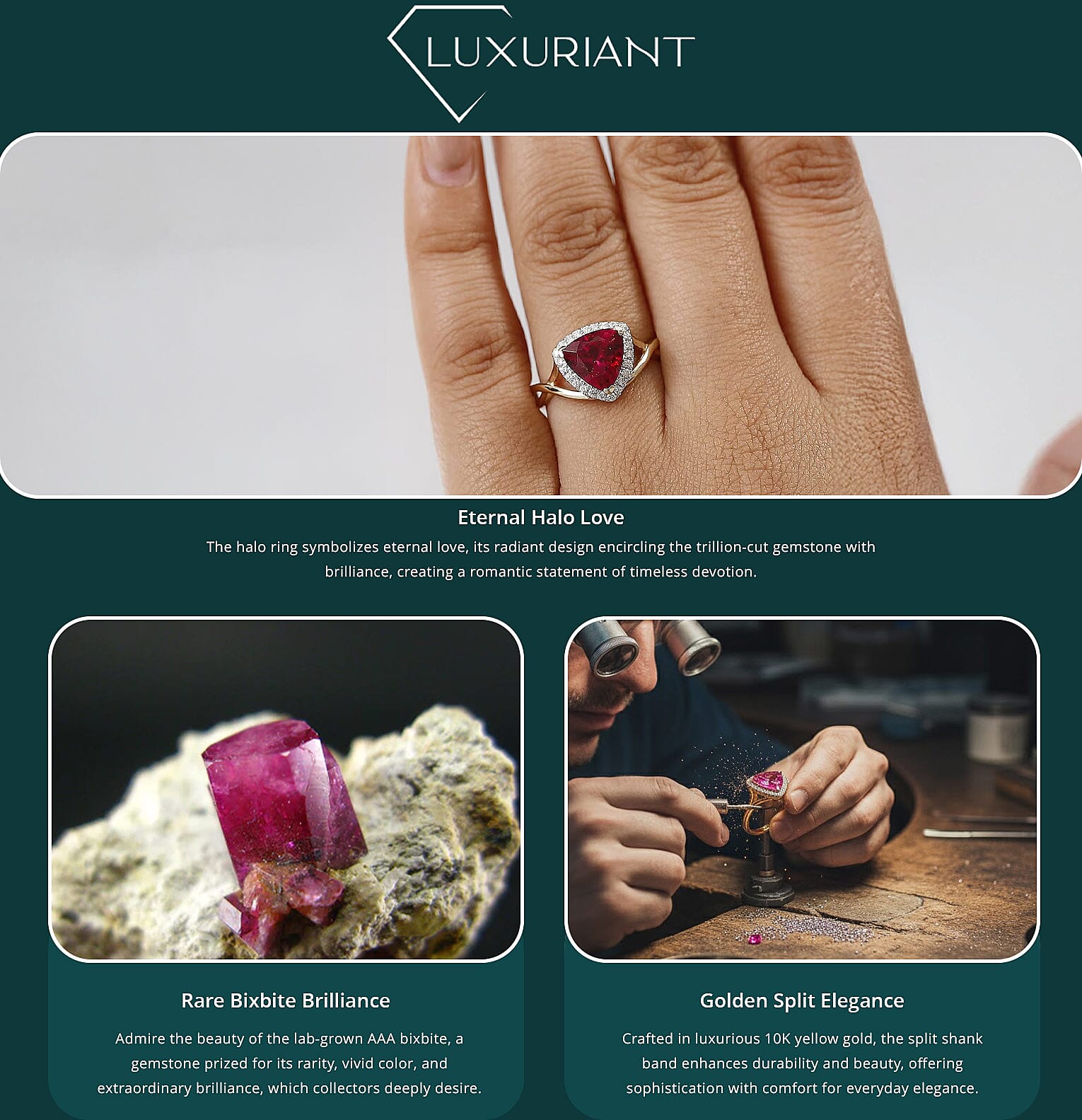 Certified & Appraised AAA Luxuriant Bixbite (LG) 10.0) and E-F VS Lab Grown Diamond 2.28 ctw Ring in 10K Yellow Gold Banner