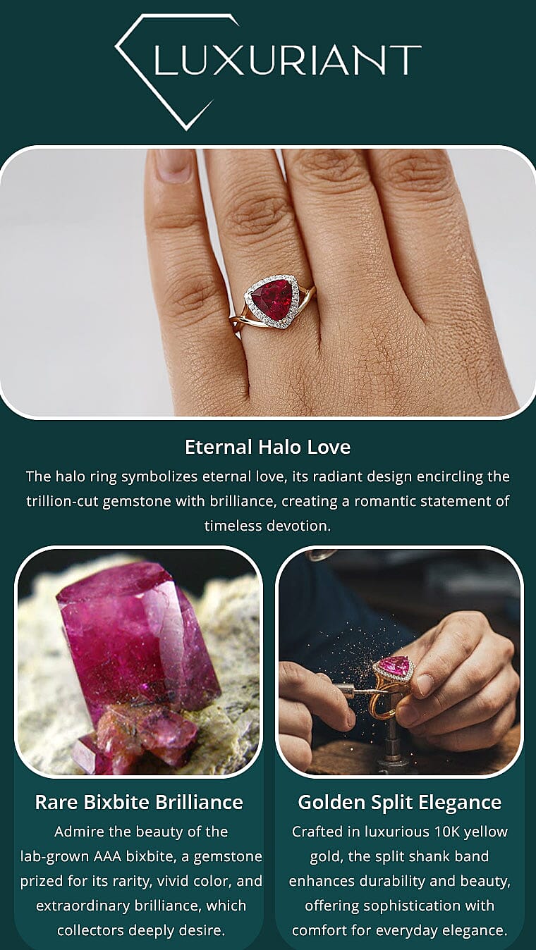 Certified & Appraised AAA Luxuriant Bixbite (LG) 10.0) and E-F VS Lab Grown Diamond 2.28 ctw Ring in 10K Yellow Gold Banner