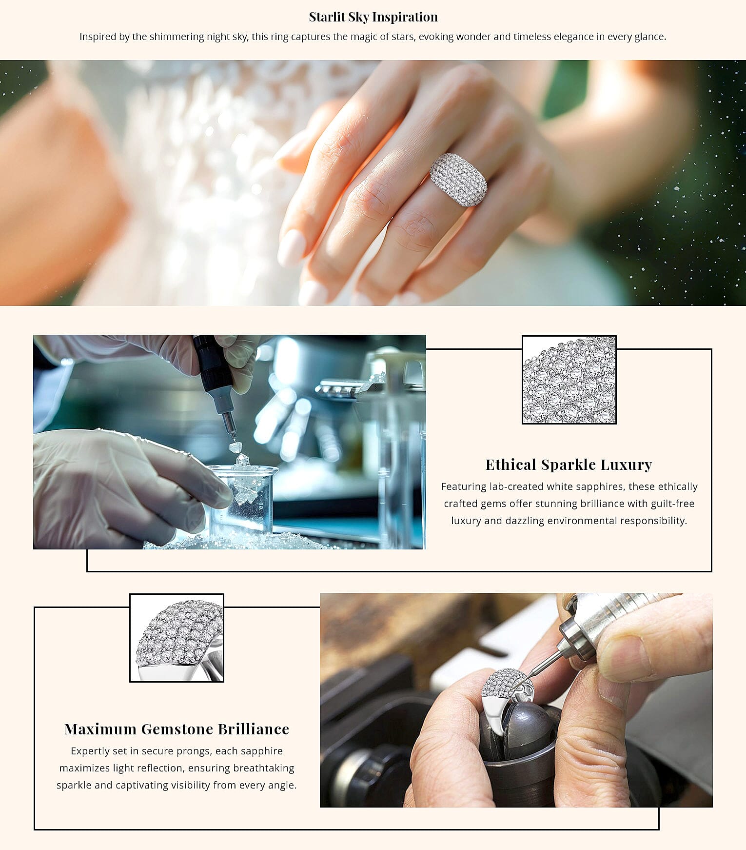 Karis Lab Created White Sapphire 3.15 ctw Starlit Sky Ring Banner