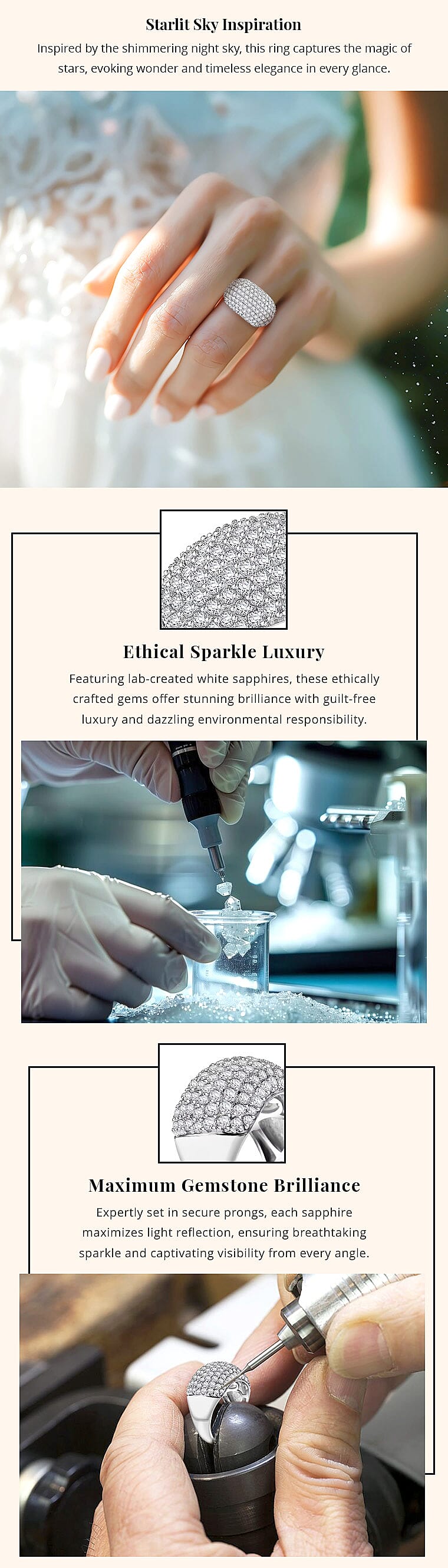 Karis Lab Created White Sapphire 3.15 ctw Starlit Sky Ring Banner