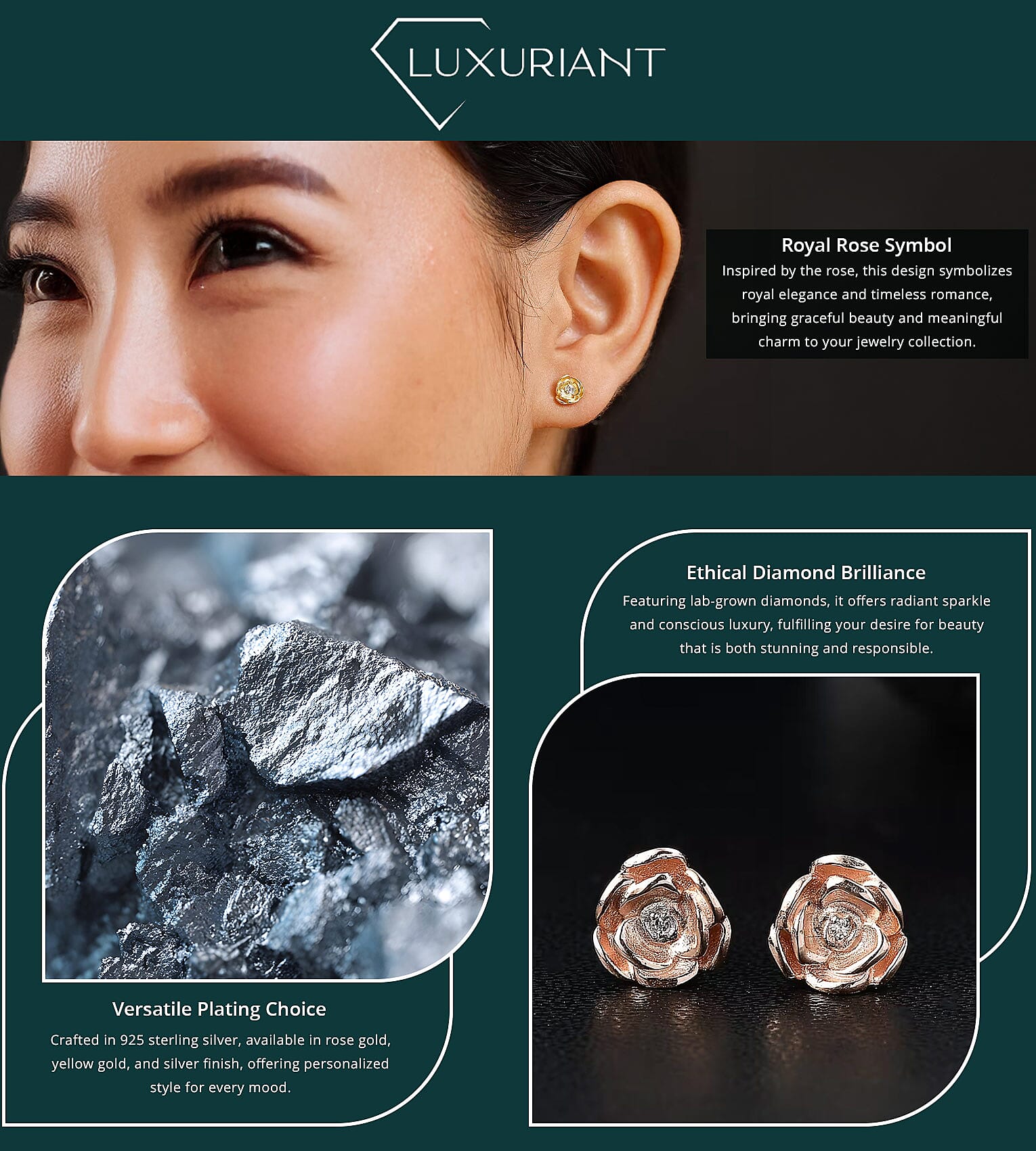 Luxuriant Lab Grown Diamond (VS) Accent Floral Stud Earrings in Sterling Silver (Del. In 10-12 Days) Banner