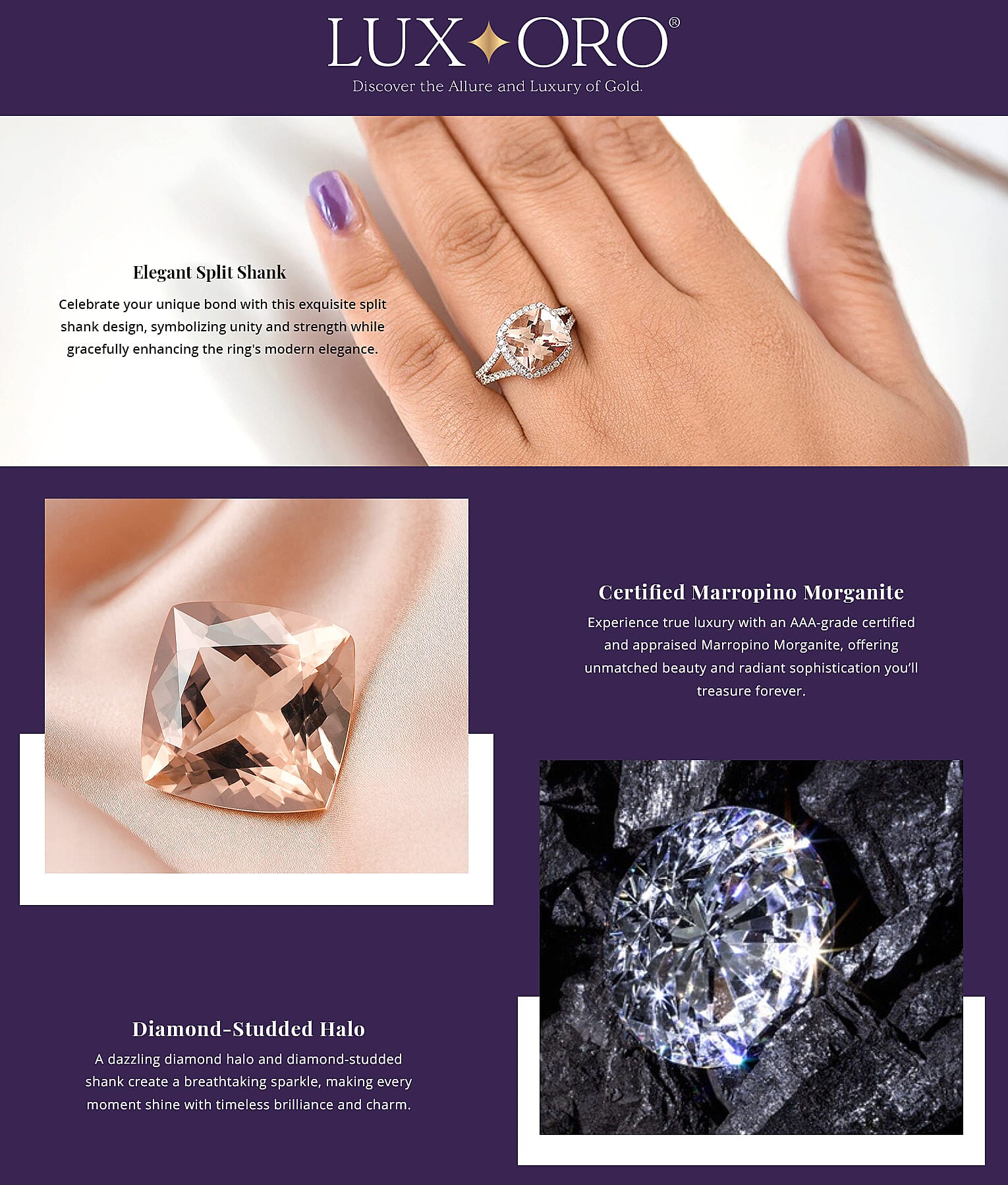 Certified & Appraised Luxoro AAA Marropino Morganite and G-H I2 Diamond 3.91 ctw Ring in 10K Rose Gold (Del. in 10-15 Days) Banner