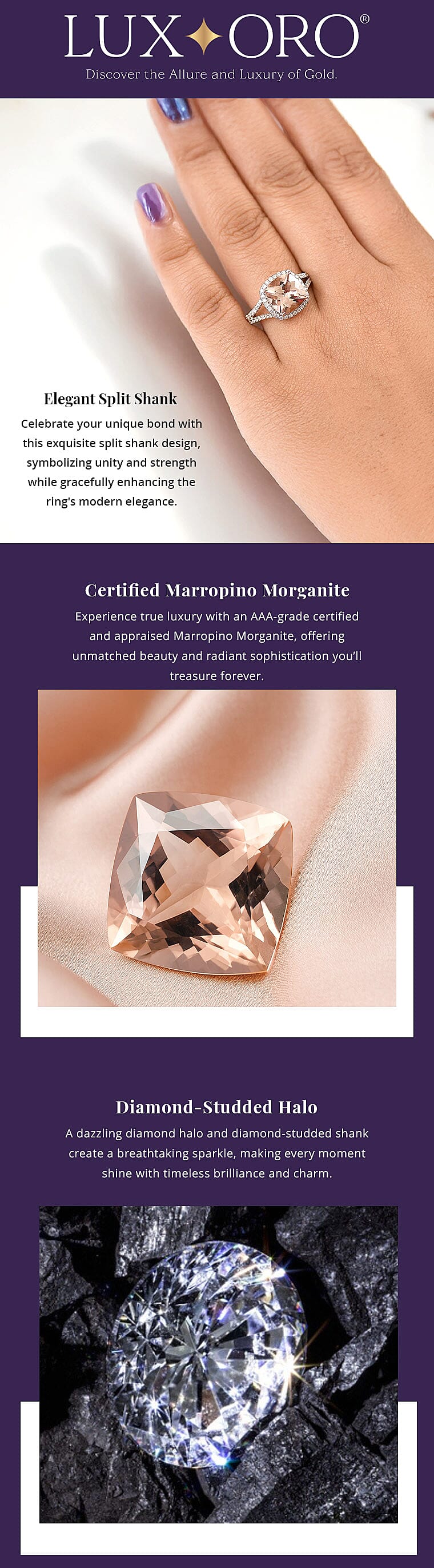 Certified & Appraised Luxoro AAA Marropino Morganite and G-H I2 Diamond 3.91 ctw Ring in 10K Rose Gold (Del. in 10-15 Days) Banner