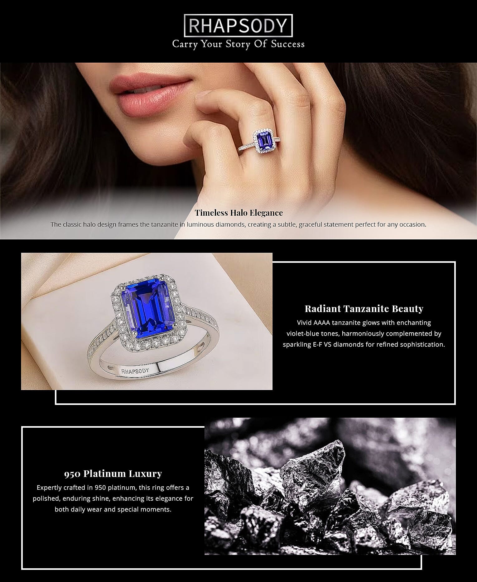 Certified & Appraised Rhapsody AAAA Tanzanite and E-F VS Diamond 4.41 ctw Ring in 950 Platinum 6.40 Grams (Del. in 10-15 Days) Banner