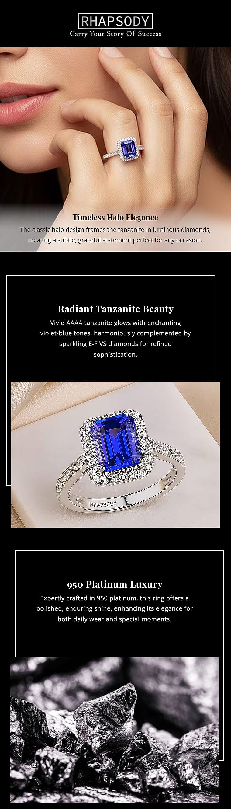Certified & Appraised Rhapsody AAAA Tanzanite and E-F VS Diamond 4.41 ctw Ring in 950 Platinum 6.40 Grams (Del. in 10-15 Days) Banner