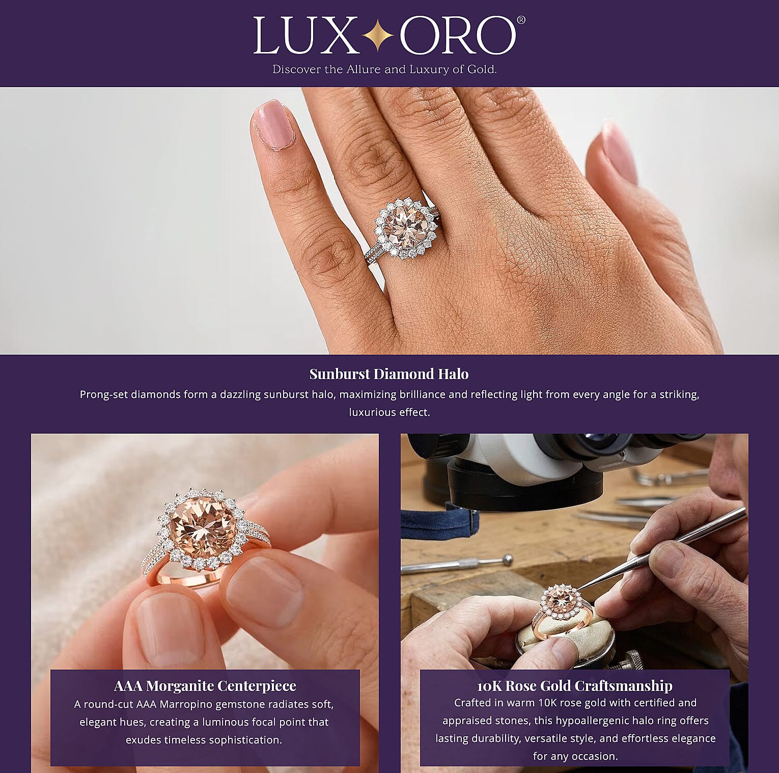 Certified & Appraised Luxoro AAA Marropino Morganite and G-H I2 Diamond 4.09 ctw Ring in 10K Rose Gold (Del. in 10-15 Days) Banner