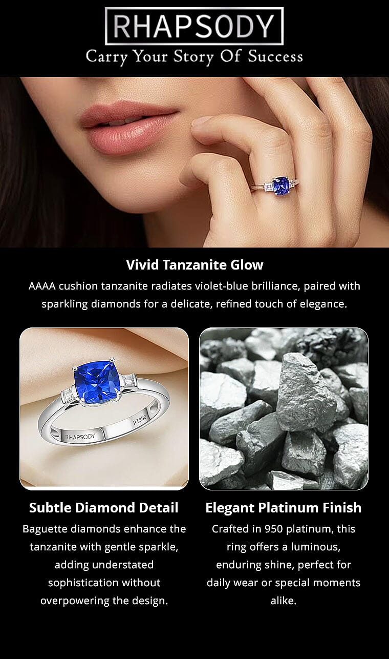 Certified & Appraised Rhapsody AAAA Tanzanite and E-F VS Diamond 1.55 ctw Ring in 950 Platinum 4.87 Grams (Del. in 10-15 Days) Banner
