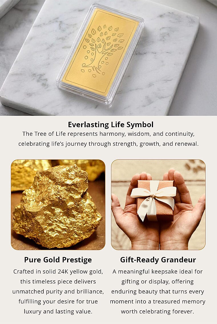 24K Gold Tree of Life Embossed Sheet 55x30mm 100mg Banner