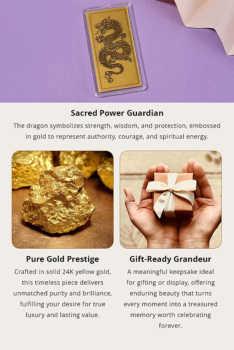 24K Golden Dragon Emboss Sheet 55x30mm 100mg Banner