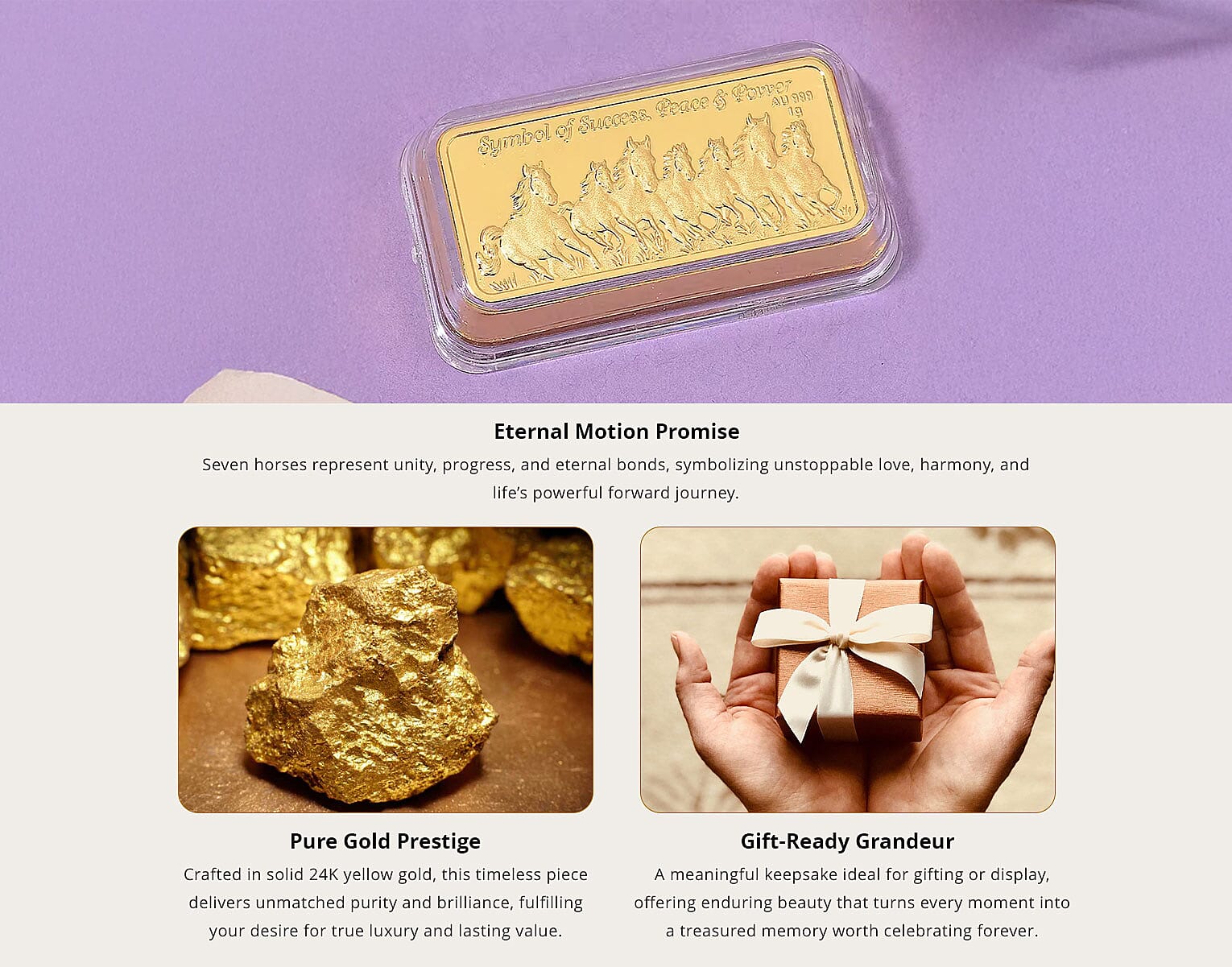 24K Gold Seven Horses of Fortune – Symbol of Speed, Success & Prosperity, 3D Embossed Sheet (40x20 mm) 1 g Banner