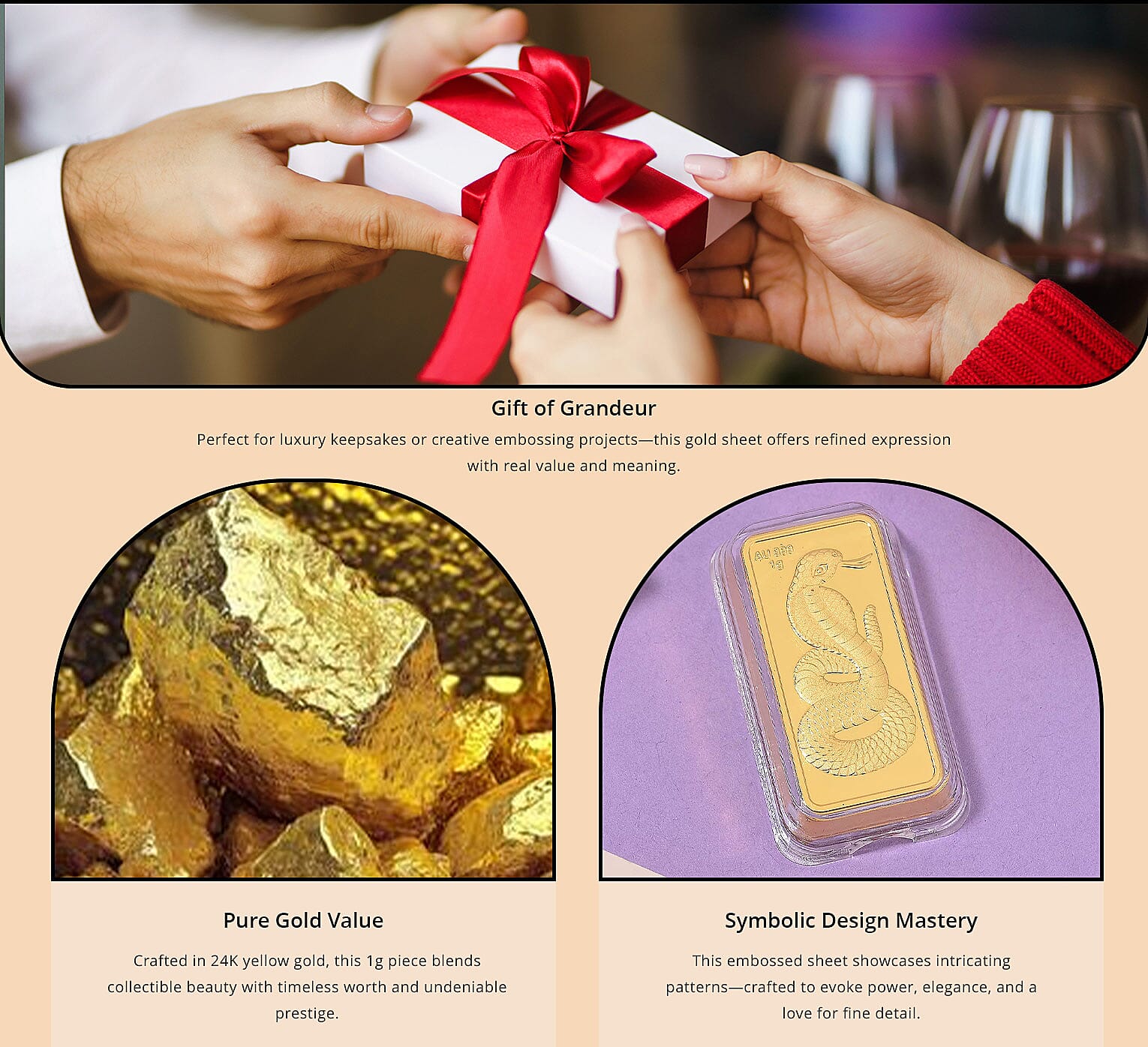 24K Gold Serpent Emboss Sheet 40x20 mm 1 Grams Banner