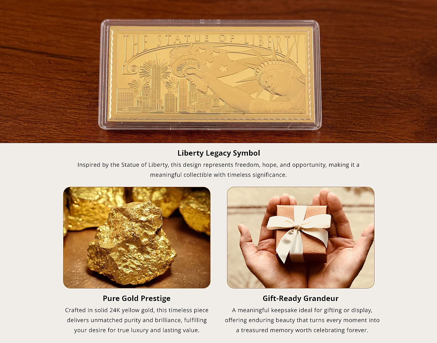 24K Golden Statue of Liberty Emboss Sheet 103x49mm (1 g) Banner