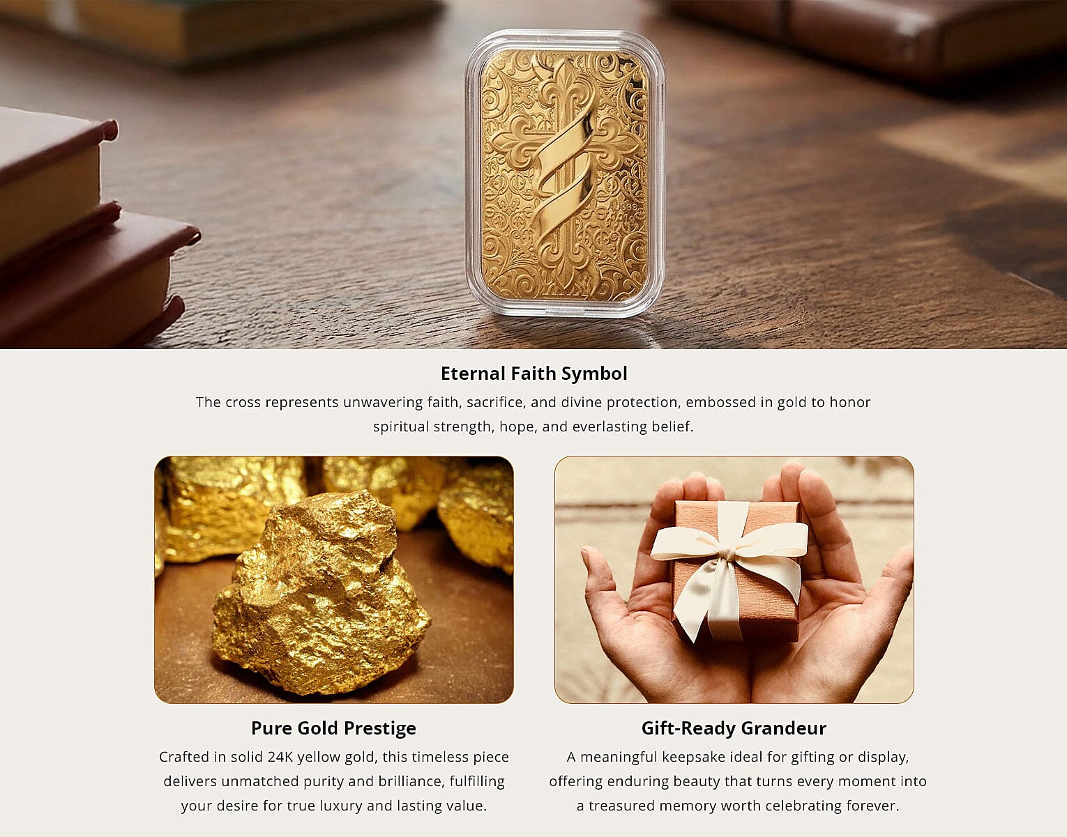 24K Golden Line of Faith Cross Emboss Sheet 31x45.5mm 10mg Banner