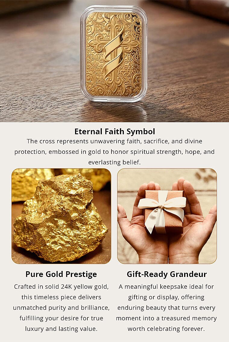 24K Golden Line of Faith Cross Emboss Sheet 31x45.5mm 10mg Banner