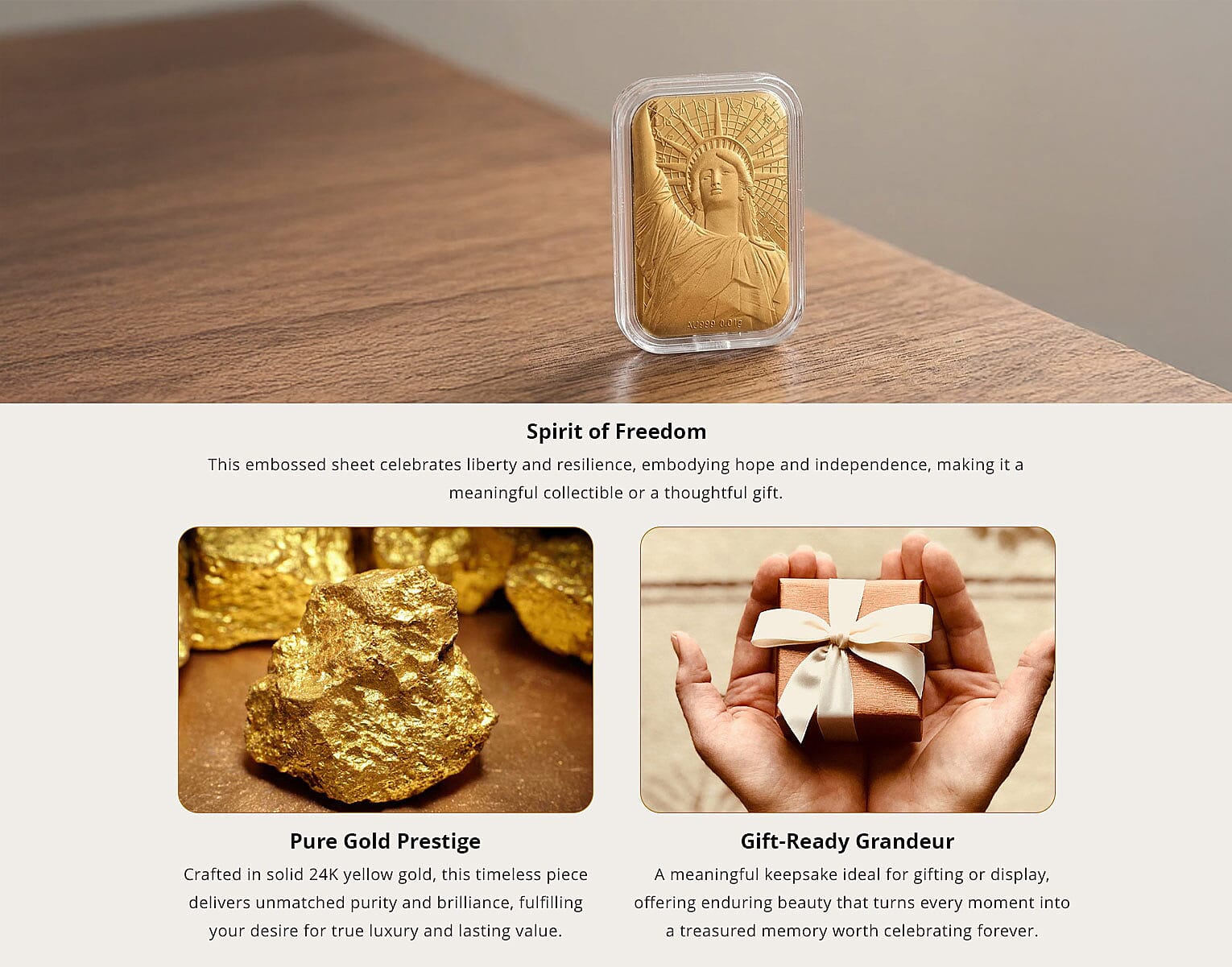 24K Golden Statue of Liberty Emboss Sheet 31x45.5mm 10mg Banner