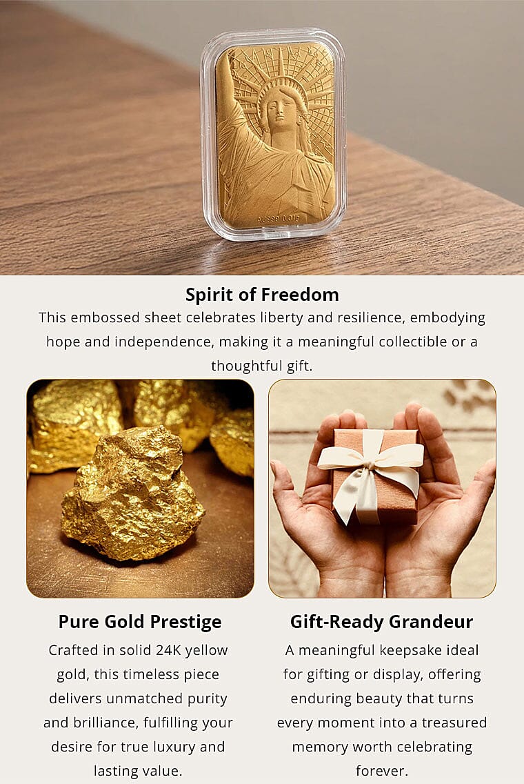 24K Golden Statue of Liberty Emboss Sheet 31x45.5mm 10mg Banner