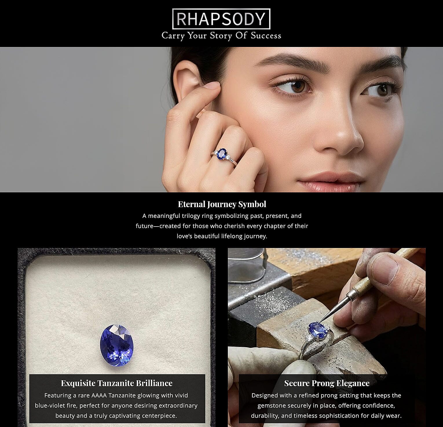 Certified & Appraised Rhapsody AAAA Tanzanite and E-F VS Diamond 1.67 ctw Ring in 950 Platinum 4.46 Grams (Del. in 10-15 Days) Banner