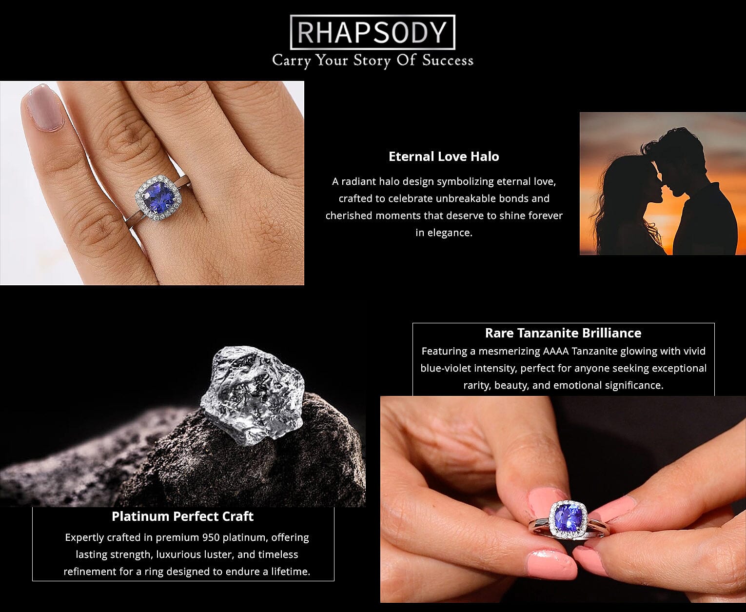 Certified & Appraised Rhapsody AAAA Tanzanite and E-F VS Diamond 3.21 ctw Halo Ring in 950 Platinum 5.10 Grams Banner