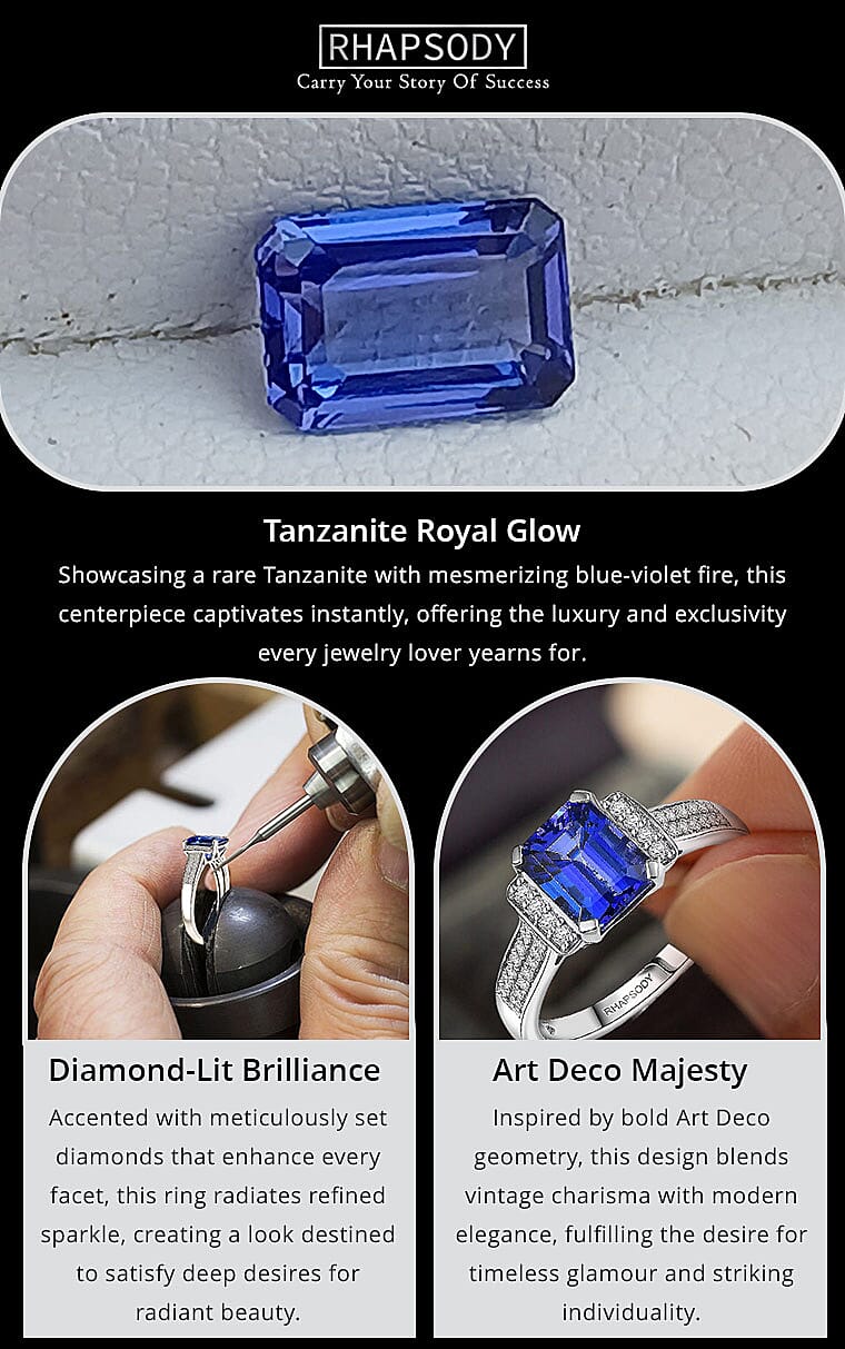 Certified & Appraised Rhapsody AAAA Tanzanite and E-F VS Diamond 3.10 ctw Ring Banner