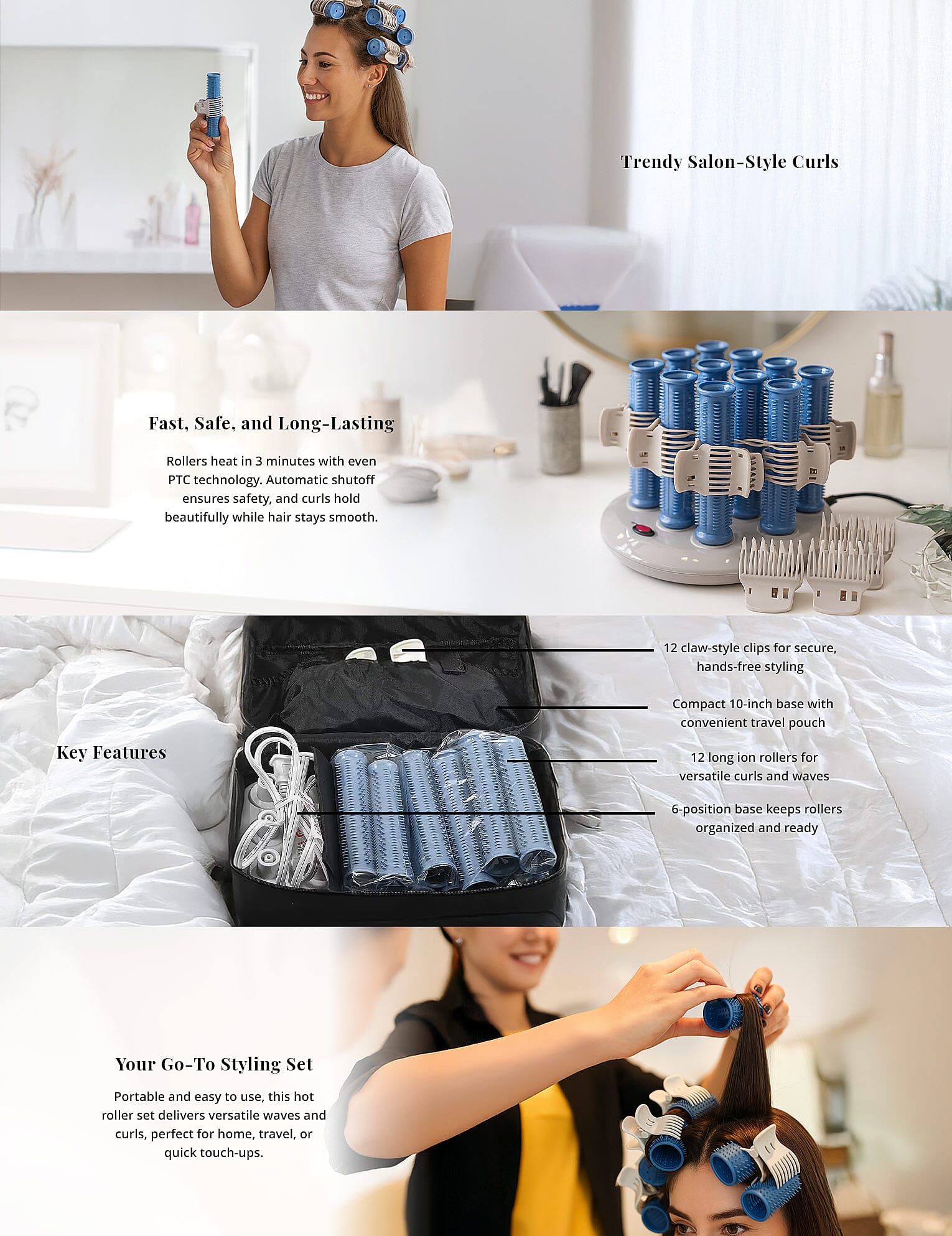 Clalista Tools Icon Hot Roller 6 Roller Base, 12 Hair Clips, 12 Long Ion Rollers, One Travel Pouch - Repack Grade B Banner