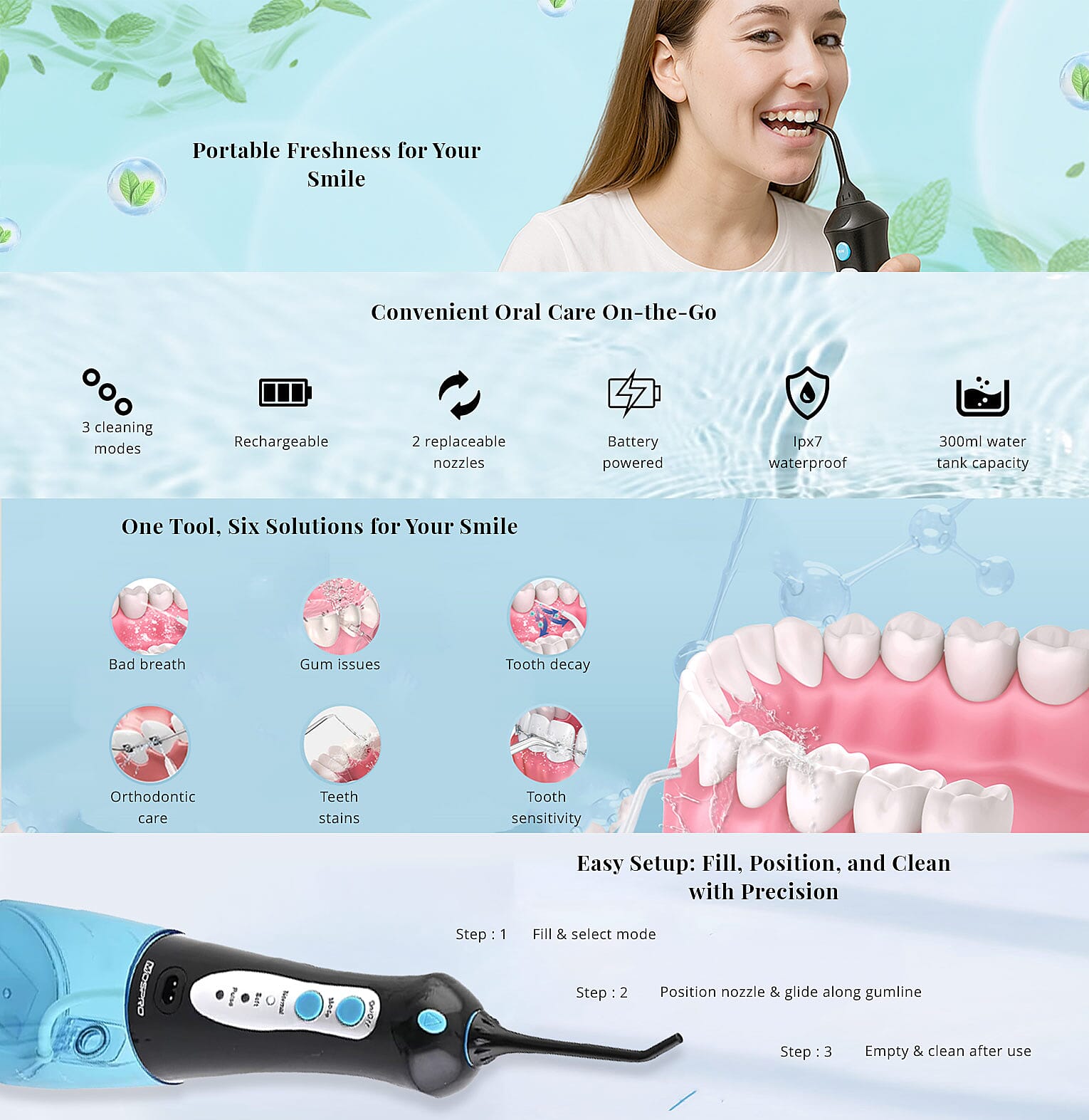 Closeout Black and Blue Portable Oral Irrigator Banner