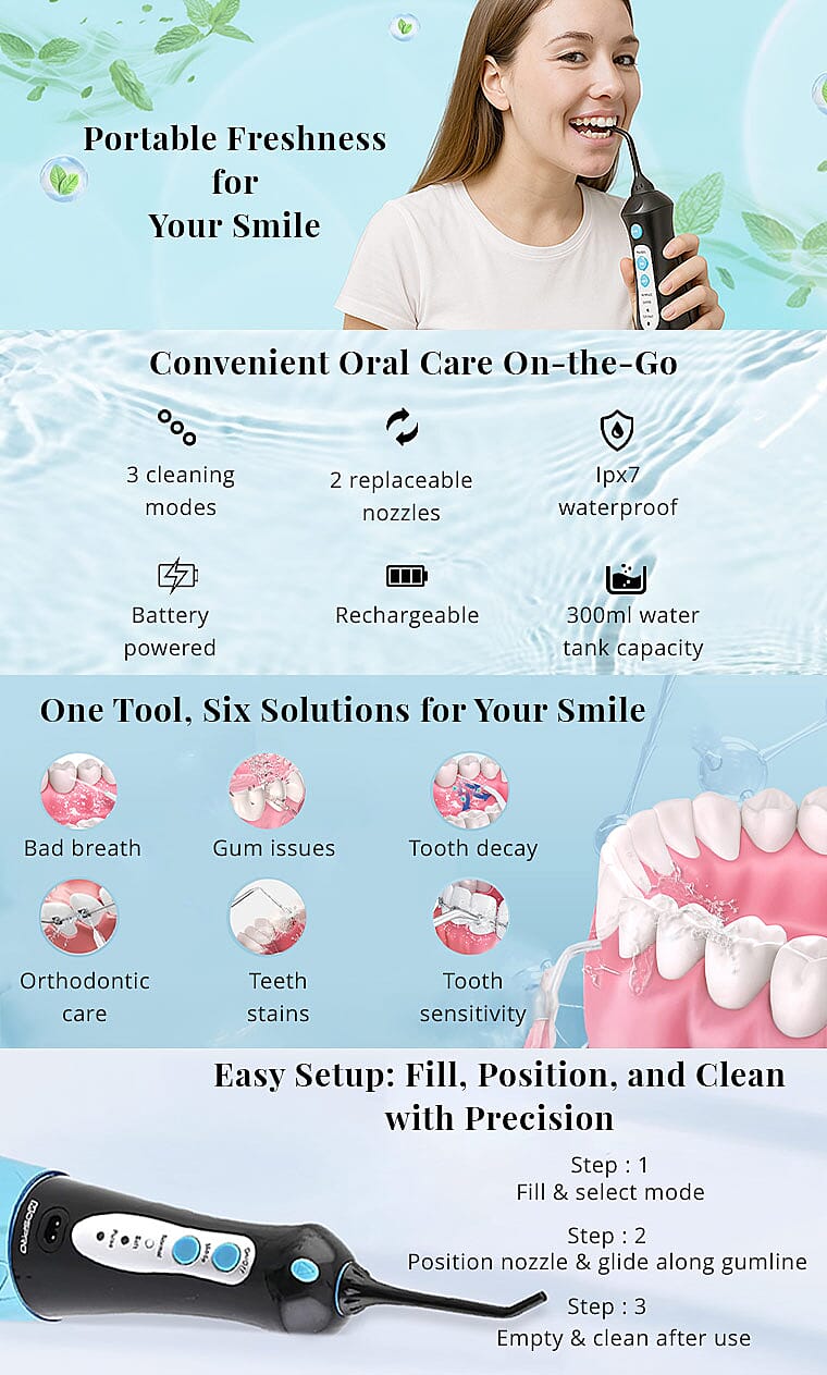 Closeout Black and Blue Portable Oral Irrigator Banner