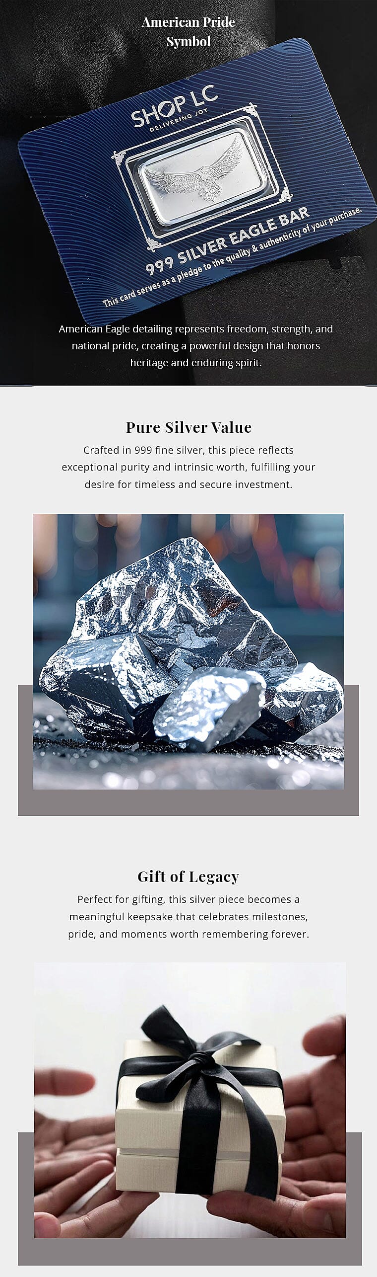 999 Fine Silver American Pride Eagle Bar 5 Grams Banner