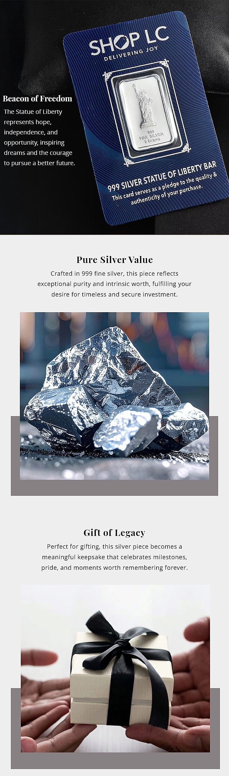 999 Fine Silver Statue of Liberty Bar 5 Grams Banner