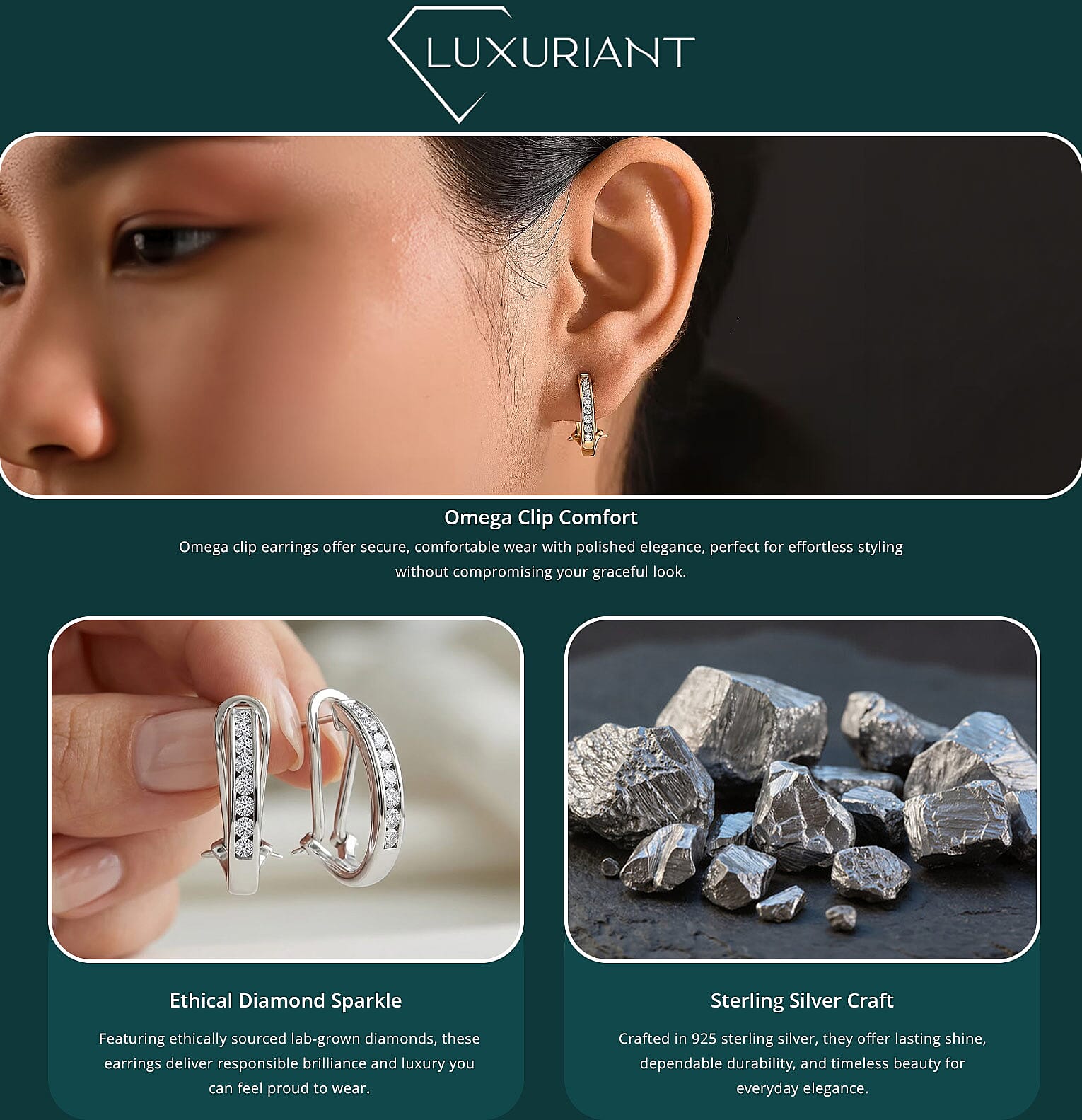 Luxuriant Lab Grown Diamond G-H SI 0.50 ctw Omega Clip Earrings in 18K Vermeil Yellow Gold Over Sterling Silver (Del. In 10-12 Days) Banner