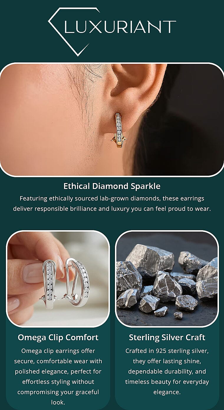 Luxuriant Lab Grown Diamond G-H SI 0.50 ctw Omega Clip Earrings in 18K Vermeil Yellow Gold Over Sterling Silver (Del. In 10-12 Days) Banner