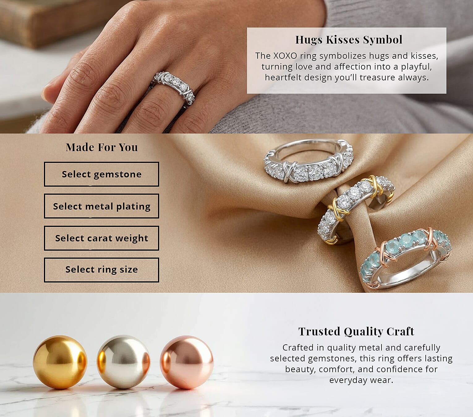 D'Joy Moissanite XOXO Band Ring in Rhodium Over Sterling Silver 0.90 ctw Banner