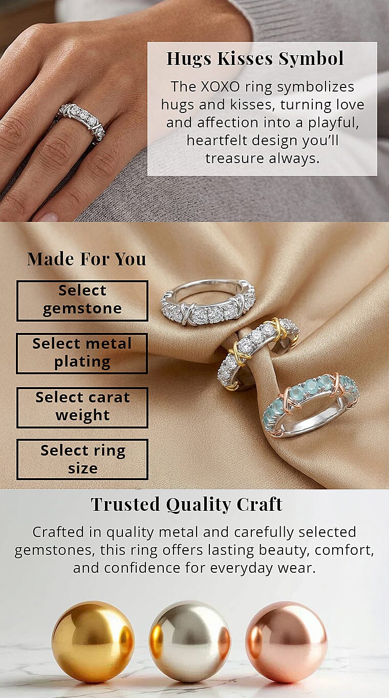 D'Joy Moissanite XOXO Band Ring in Rhodium Over Sterling Silver 0.90 ctw Banner