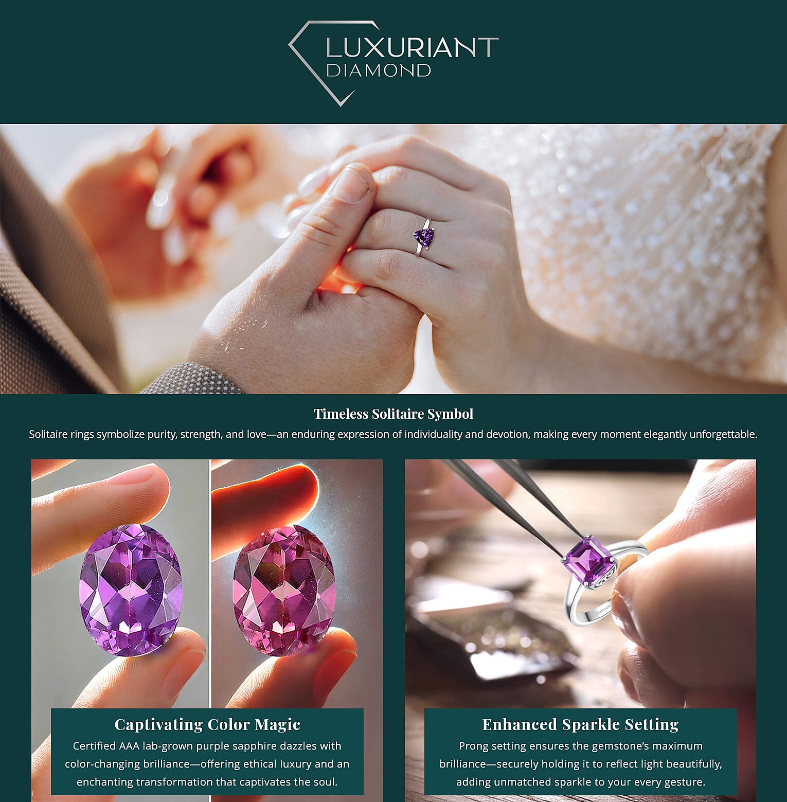 Certified & Appraised AAA Luxuriant Lab Grown Purple Sapphire 3.90 ctw Solitaire Ring Banner