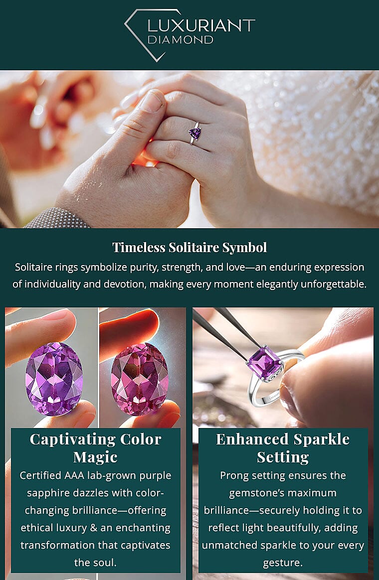 Certified & Appraised AAA Luxuriant Lab Grown Purple Sapphire 3.90 ctw Solitaire Ring Banner