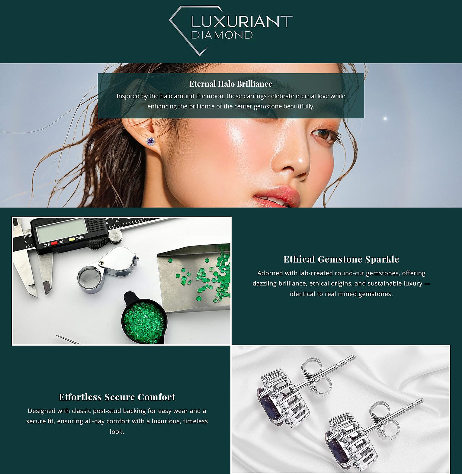 Certified & Appraised AAA Luxuriant Lab Grown Purple Sapphire and G-H SI Lab Grown Diamond 4.24 ctw Earrings Banner